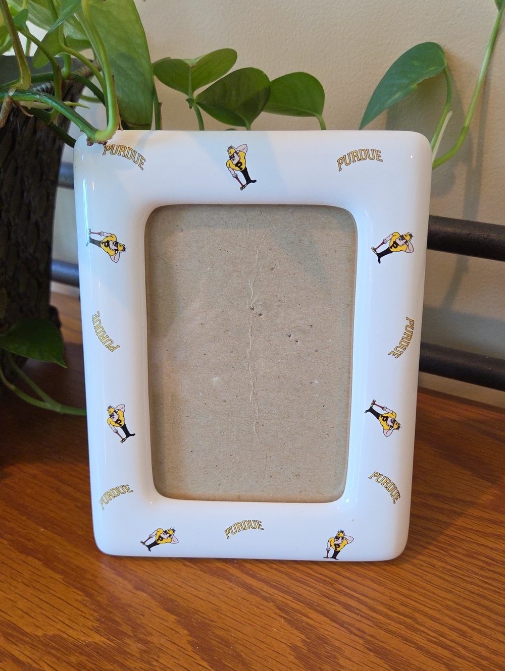 Purdue White Ceramic Picture Frame with Black & Gold Purdue Pete Mascot Accents